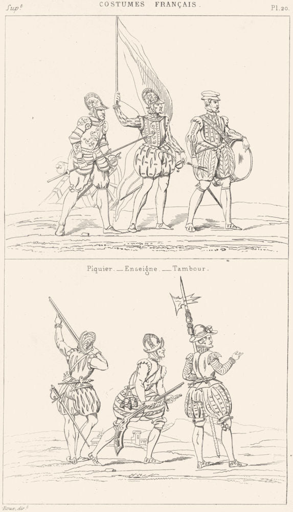 FRANCE. Militaria. Piquier-Enseigne-Tambour; Arquebusiers-Hallebardier 1875